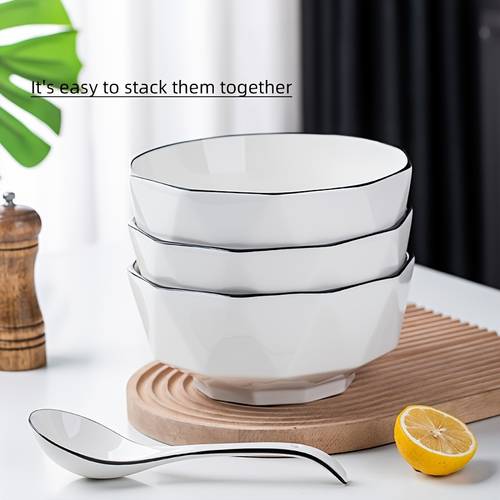 2pcs Soup Bowl, Ceramic Household Simple Style Bowl, Bowl For Salad, Dessert, Dips, Nut, Candy Dishes, Stackable And Dishwasher Safe, Kitchenware