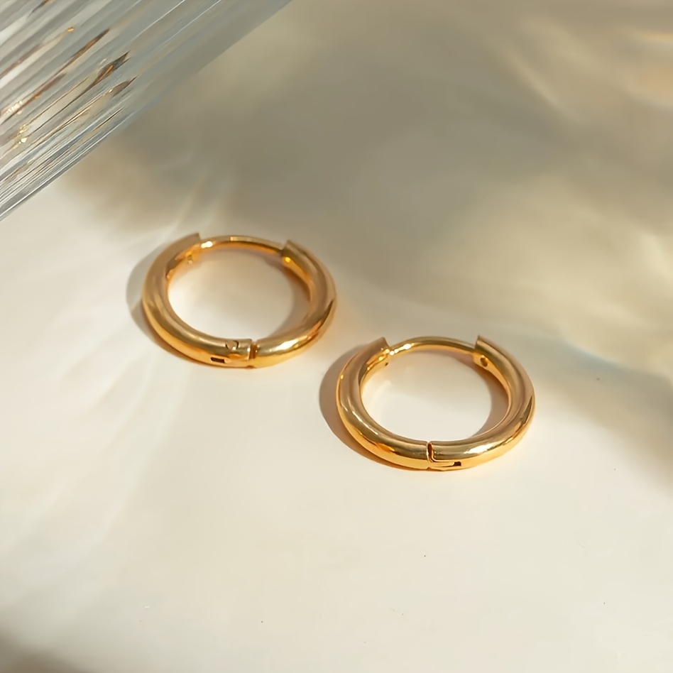 TEMU High-quality Hypoallergenic Stainless Steel Golden Hoop Earrings, 18k Gold Plated For Fade Resistance, Comfortable And Versatile, Simple And