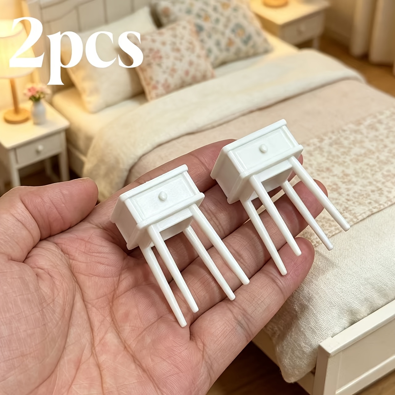 TEMU 2pcs, Dollhouse Mini Nightstand Plastic Decoration , Dollhouse Home Decor, For Dollhouse Bedroom Decoration Additions, Suitable For 1:12 Scale