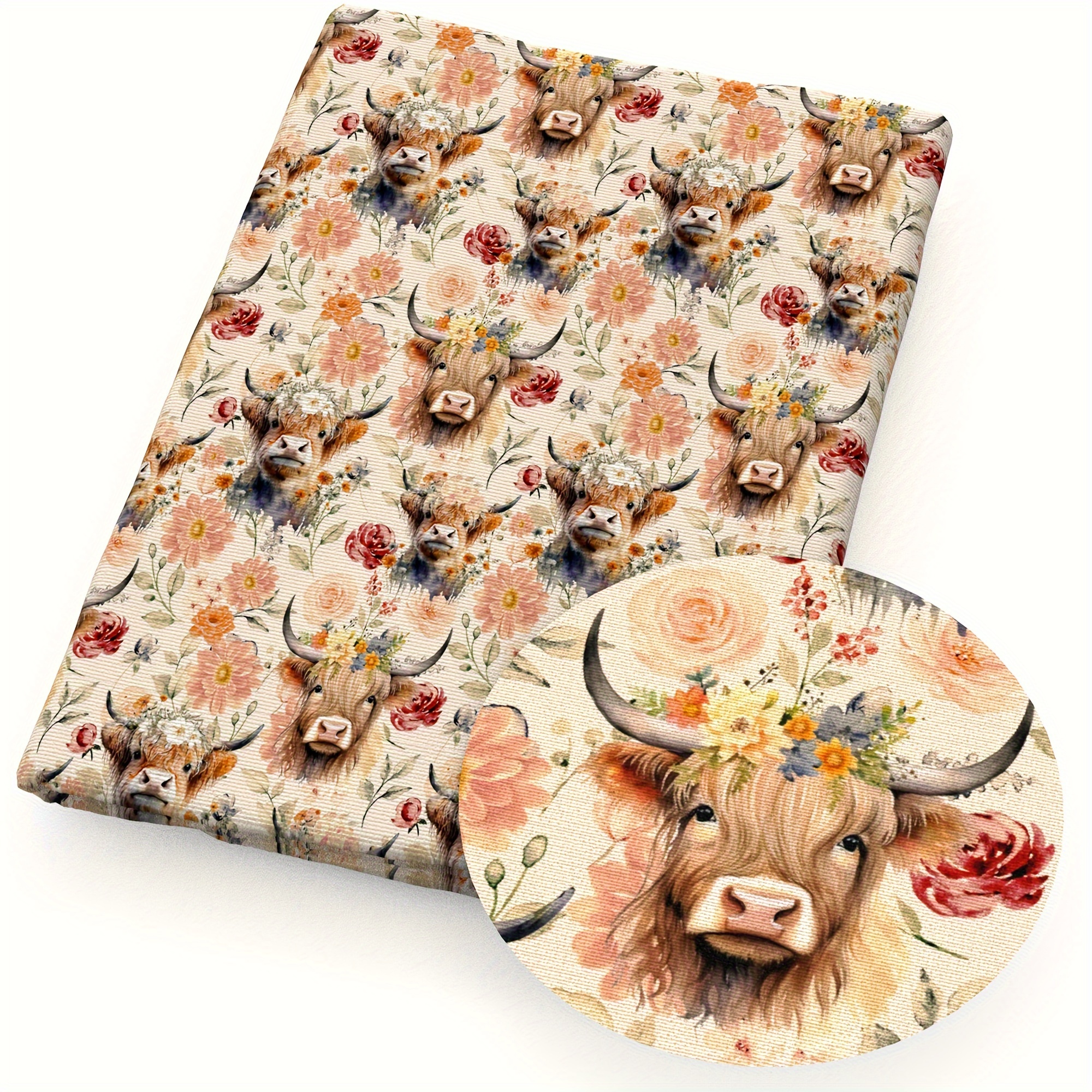 1pc 57x19.68inch Flower, Floral Animals Cows Series Pattern Quilting Fabric Polyester Craft Handmade Fabric Precut For Handmade Craft