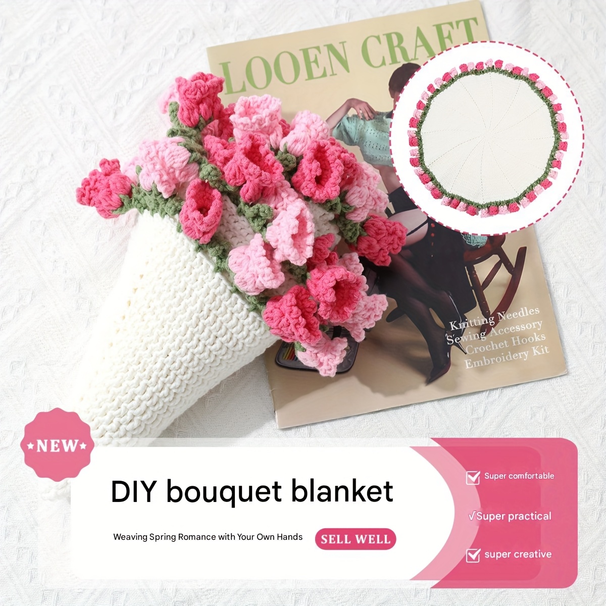 Häkelset: Anfänger DIY Maiglöckchen Strickset - Maiglöckchen-Blumenstrauß-Decke Set, inklusive detaillierter Schritt-für-Schritt-Anleitung auf Englisch - Enthält notwendige Materialien Werkzeuge