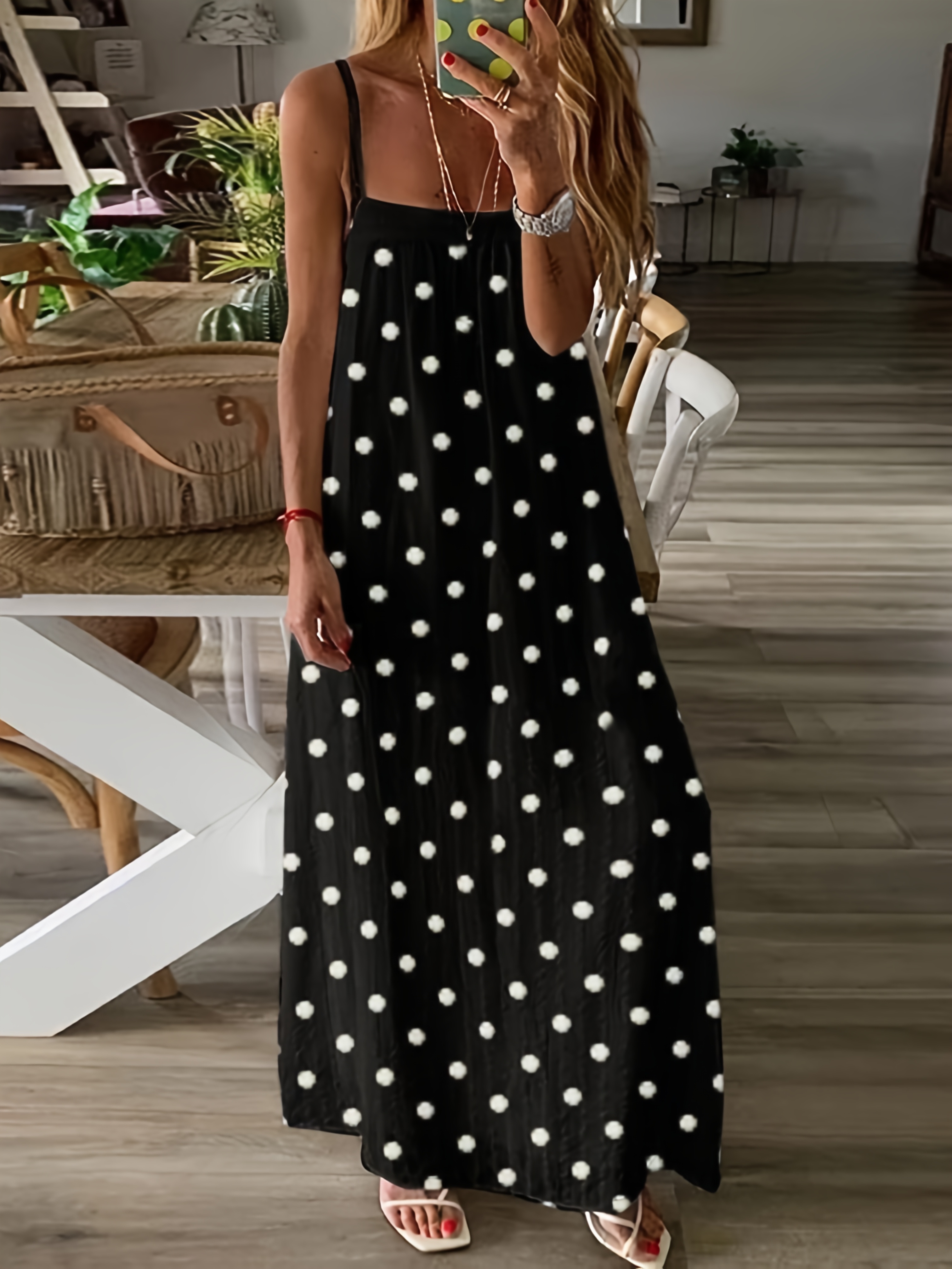 chic polka dot maxi dress women casual sleeveless a line - Temu