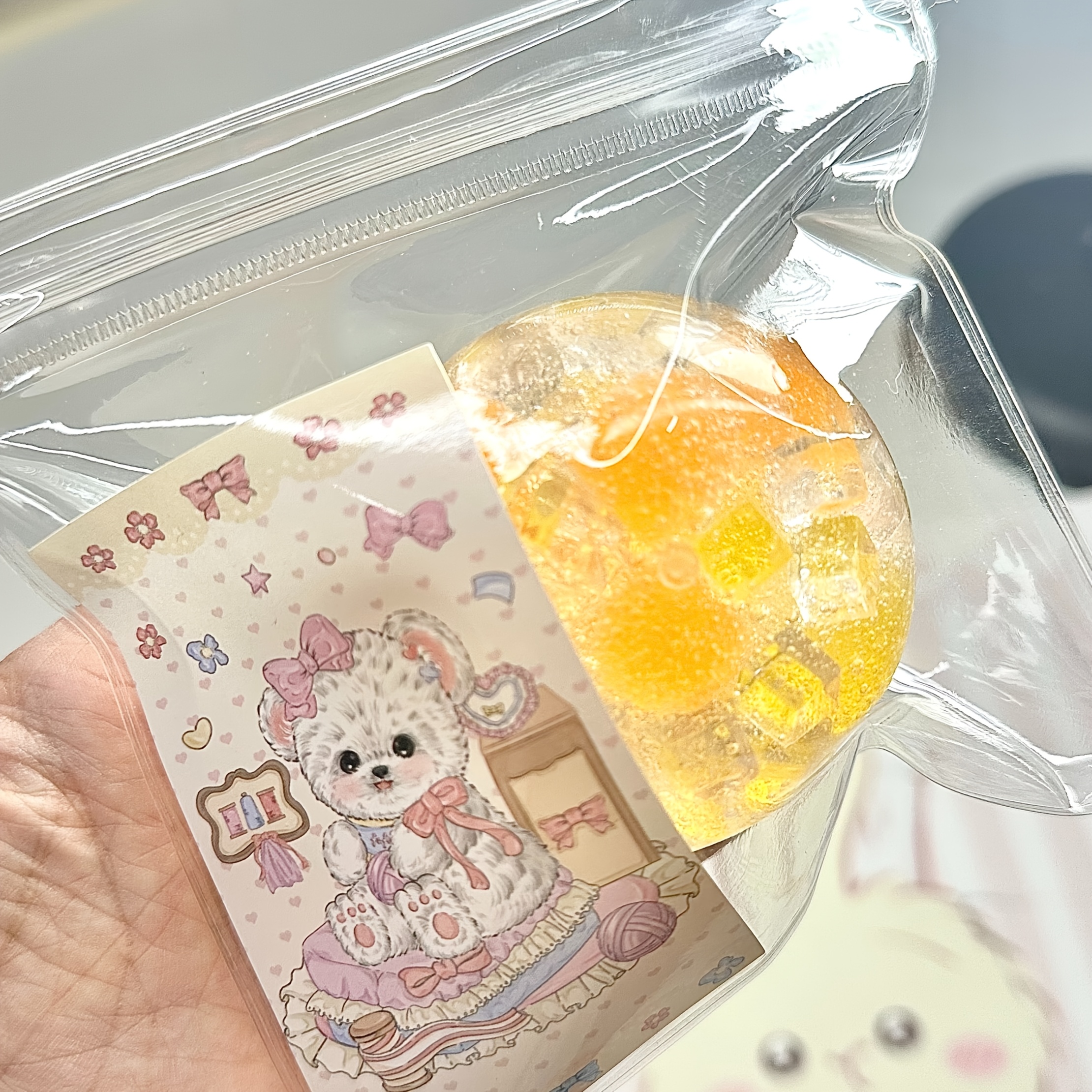 DIY Handmade Orange Sugar Stress Balls | Transparent Plastic with Cute Animal Illustrations | Multi-Color Embossed Designs | Relaxing Squeeze Toy for Anxiety Relief & Creative Play