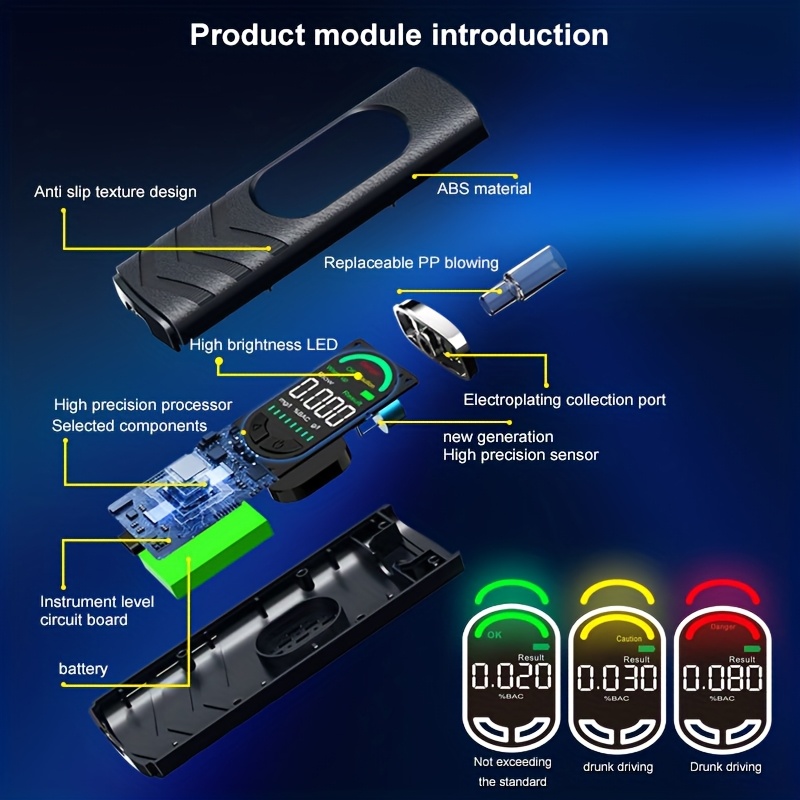 Digital Automatic Alcohol Tester, Professional Breath Alcohol Detector, Rechargeable Breath Alcohol Measuring Device, Alcohol Measurement Tool with LCD Display, Accurate And Sensitive, Continuous Monitoring - Image 6
