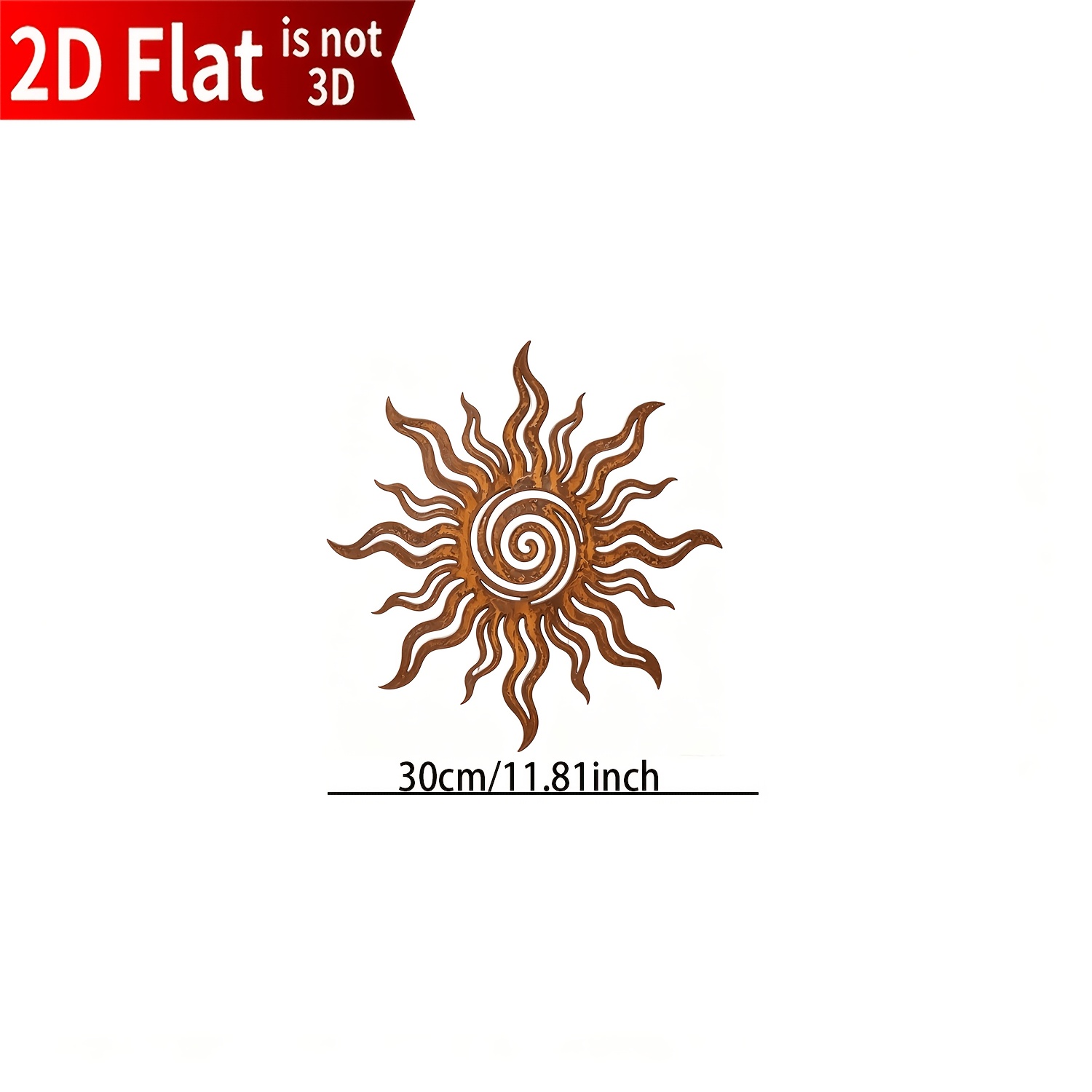 TEMU Wall Sculpture Statue Decor, Rustic Rust Spiral Sun Metal Wall Art, Vintage Wavy Iron Wall Hanging Plaque, Indoor Outdoor Wall Decor For Patio