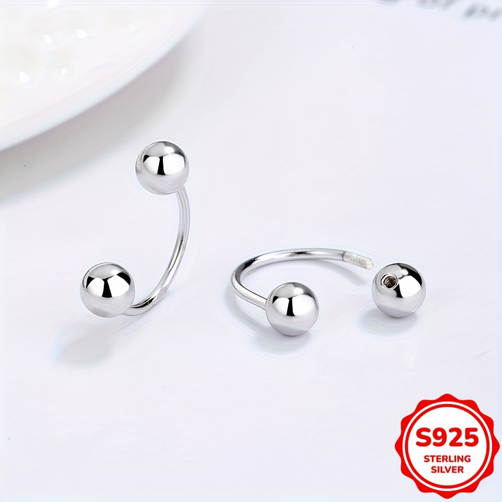 S925 Silvery Bean Round Beads Thread Earrings & Double-headed Bean Studs