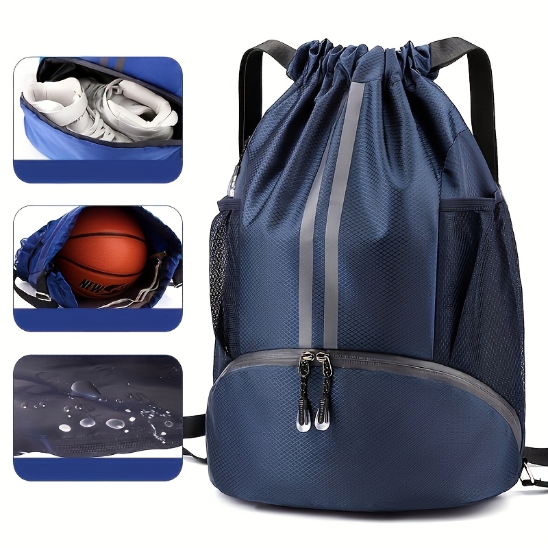 

Polyester Sports Backpack With Drawstring Closure - Blue, Basketball & Swim Gear Compartment, Wet/dry Separation, Ideal For Gym, Fitness & Outdoor Activities, Gym Bag