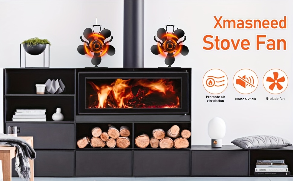 1pc fireplace stove fan log burner fan fireplace tool sets 5 blade   protection fan cooler heat powered black   fan silent quiet design household gadgets details 0