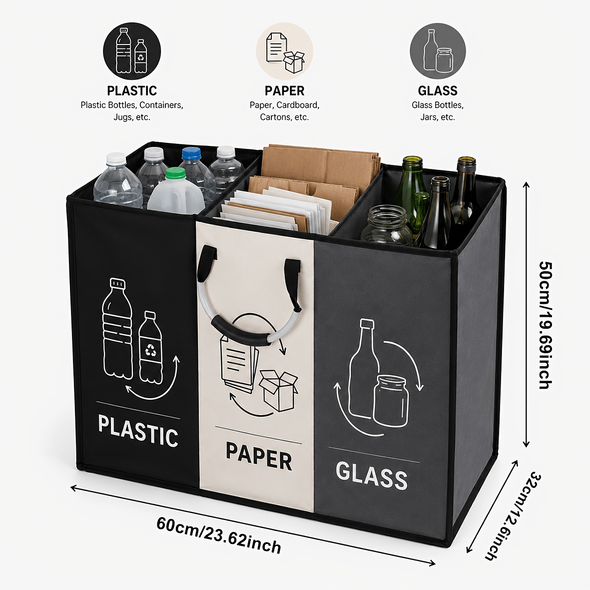sacchetto per   differenziata mrd pieghevole a 3 sezioni per carichi pesanti | selezionatore di rifiuti a   capacità   scomparti   per cucina, lavanderia, giocattoli, attrezzi, garage | contenitore organizzatore multiuso con     per   e stoccaggio in