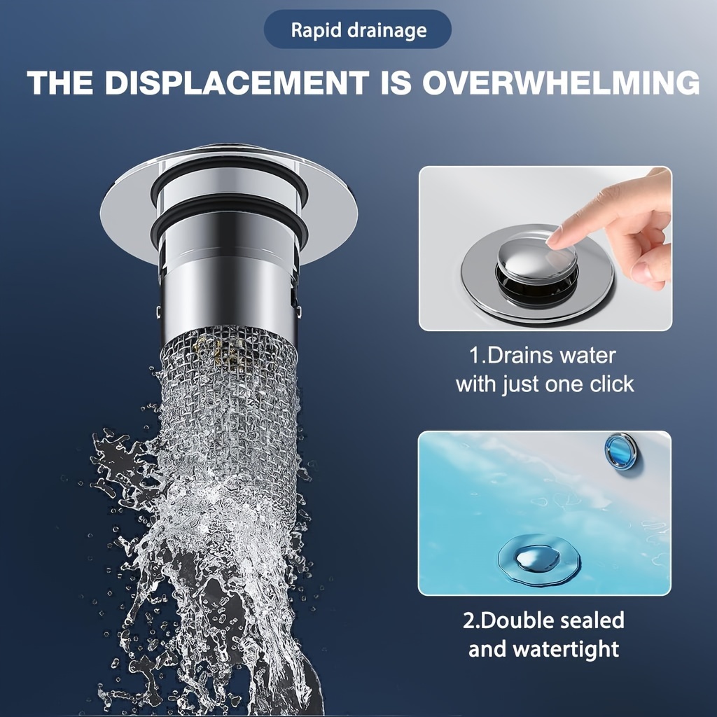 

Pop-up Bathroom Sink Drain Strainer With Hair Catcher - Metal 1 Click Rapid Drainage Sink Filter Plug For Kitchen And Bathroom Accessories