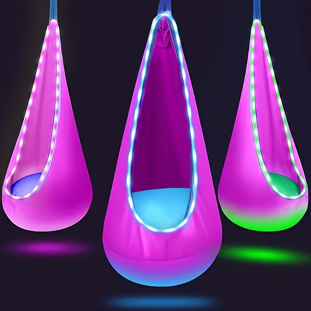 TEMU 1pc Led Inflatable Hanging Chair With Adjustable - Glowing Bed For Outdoor Use, Durable Fabric Hammock For Camping, New Year, Birthdays,