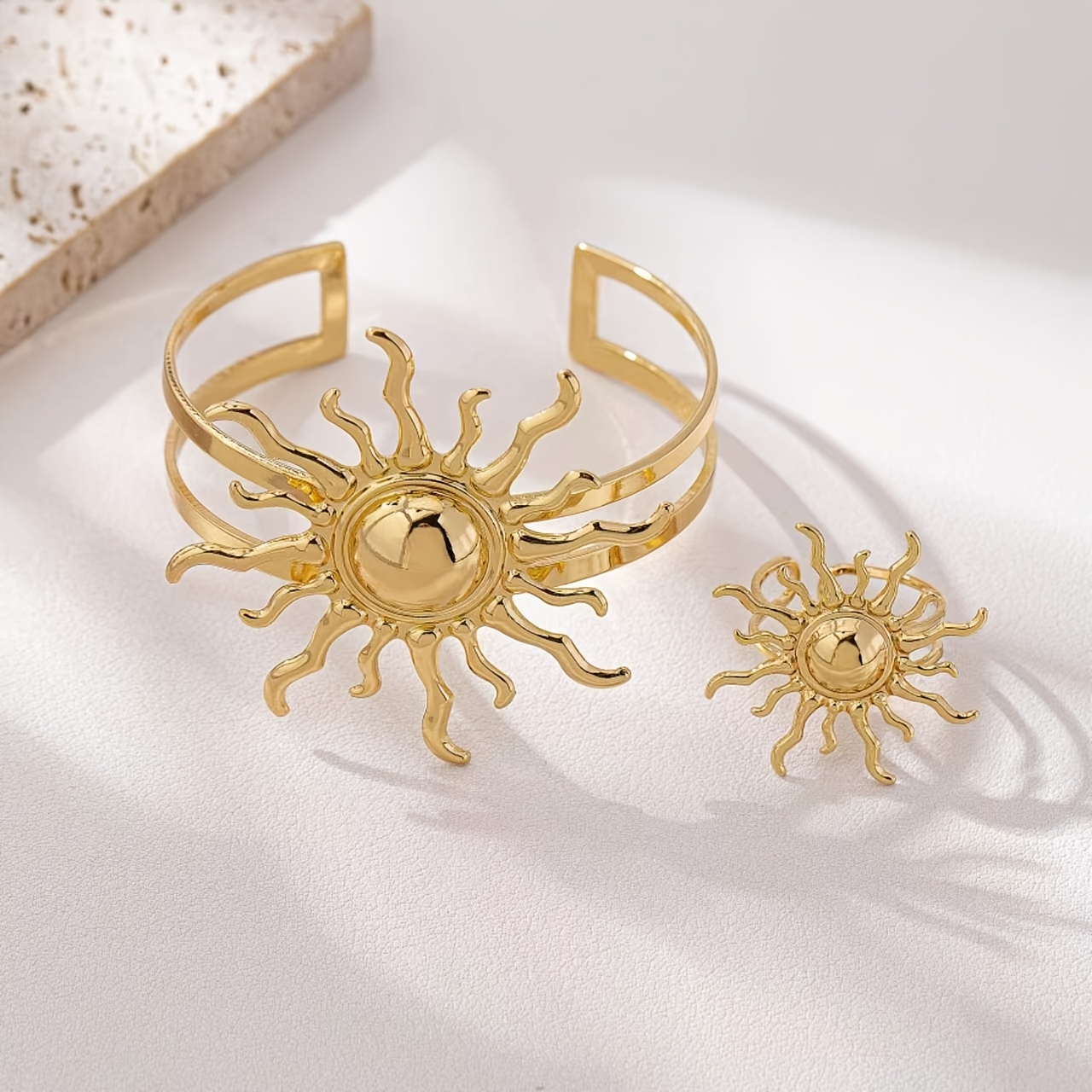 TEMU A Stylish Two-piece Set Featuring -shaped Bracelet And Ring, Perfect For Cross-border Light Luxury And Versatile