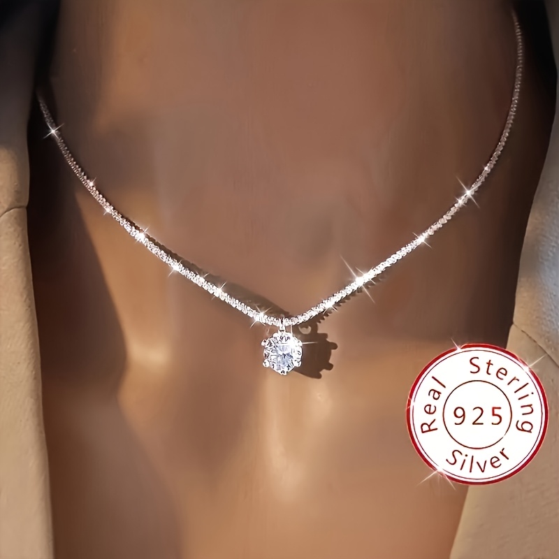 

Elegant Boho 925 Sterling Silver Pendant Necklace With Synthetic Cubic Zirconia, Vintage Bohemian Style, Wedding & Promise, Ideal For Day & Valentine's Day Gift, Jewelry, 4.5g