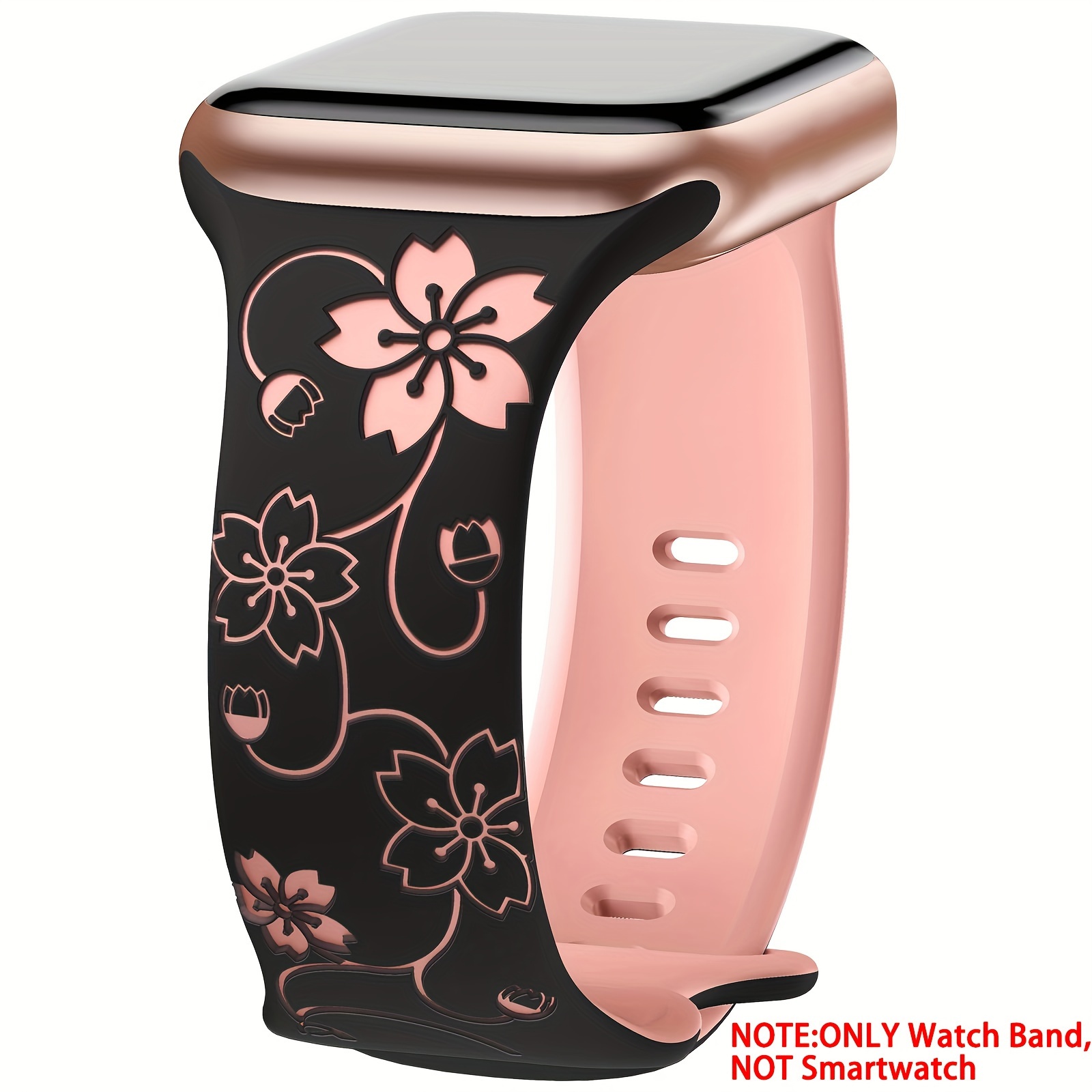 Flower Engraved Band Compatible with Apple Watch Bands 38mm 40mm 41mm 42mm 44mm 45mm 46mm 49mm Women Men, Sport Replacement Wristbands for iWatch Bands Ultra 3/2/1 Series 11 10 Ultra 9 8 7 6 5 4 3 2 1 SE