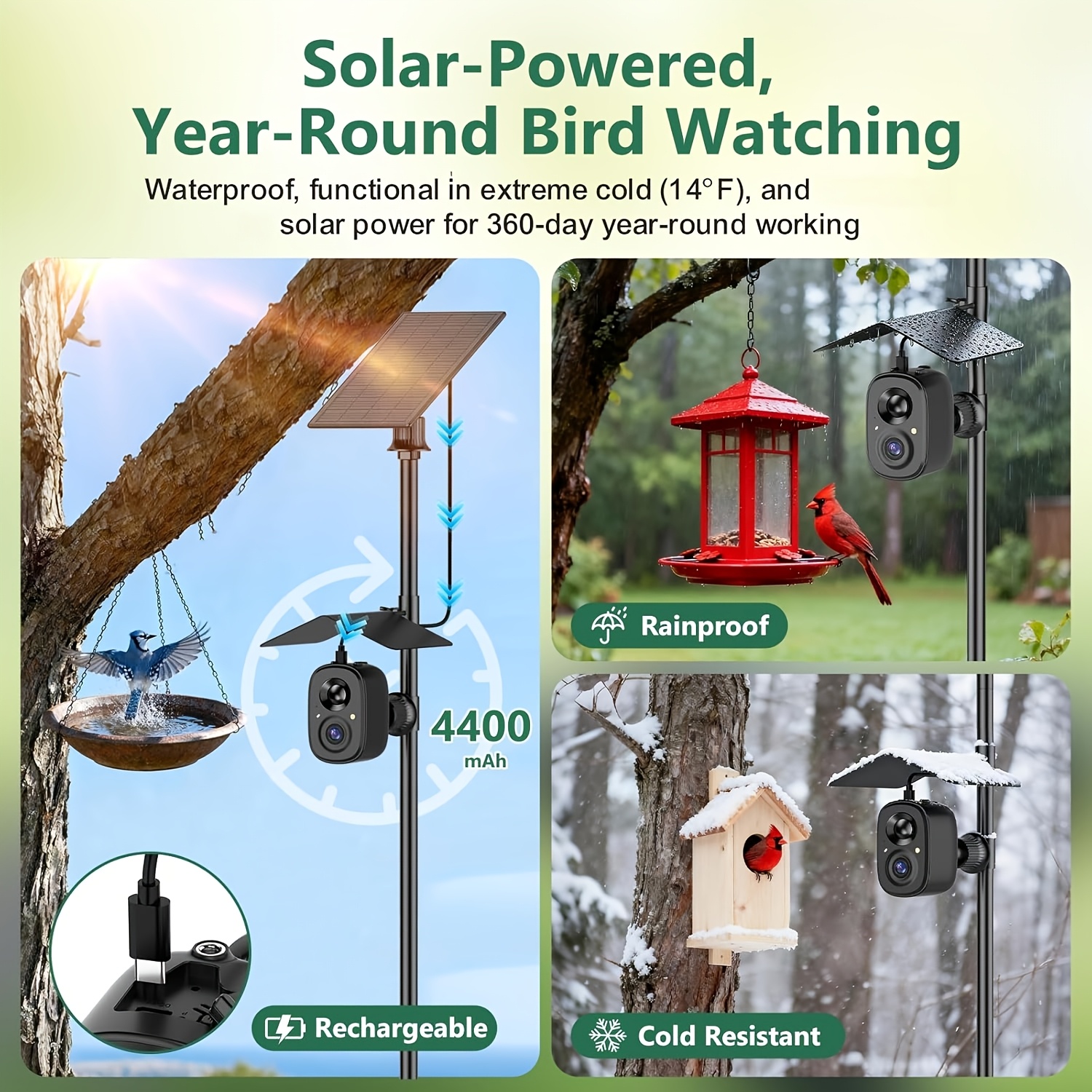 HIXX Smart Bird Feeder with 2K HD Camera, AI Bird Identification, Color Night Vision, Black or Red