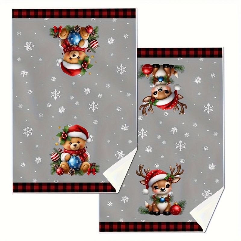 TEMU 2pcs Christmas Dish Cloths,christmas Reindeer And Teddy Bear Pattern Dish Towels Kitchen Dishtowel Set Bathroom Towels Set Kitchen Dish Towel