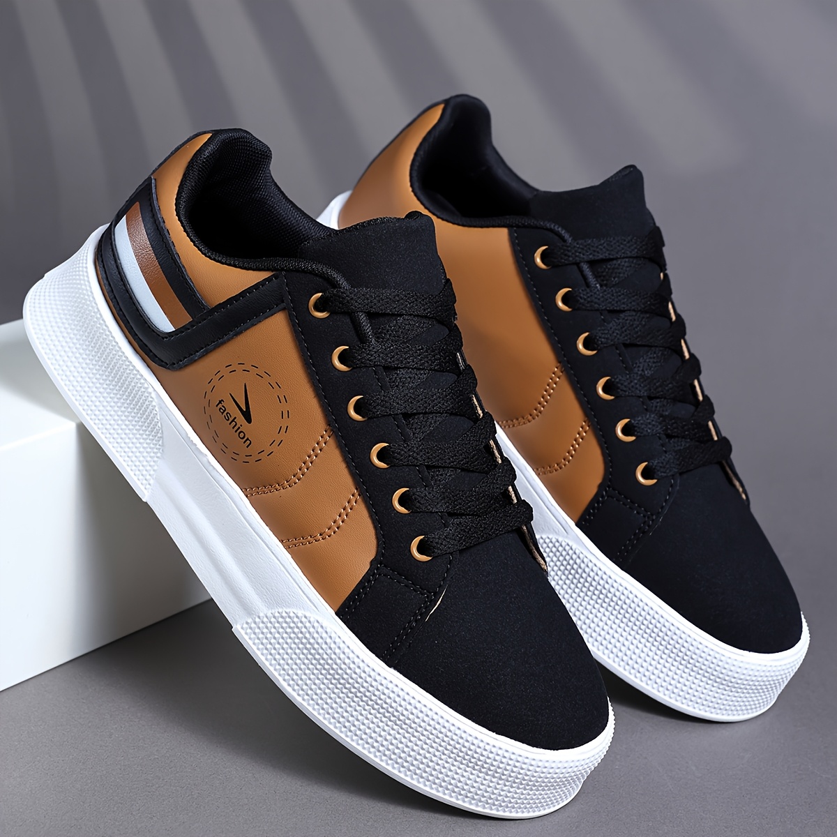 Baskets Homme Kaki Confort Chaussures de sport décontractées pour hommes, baskets basses à lacets, chaussures confortables avec un patchwork multicolore pour un style urbain