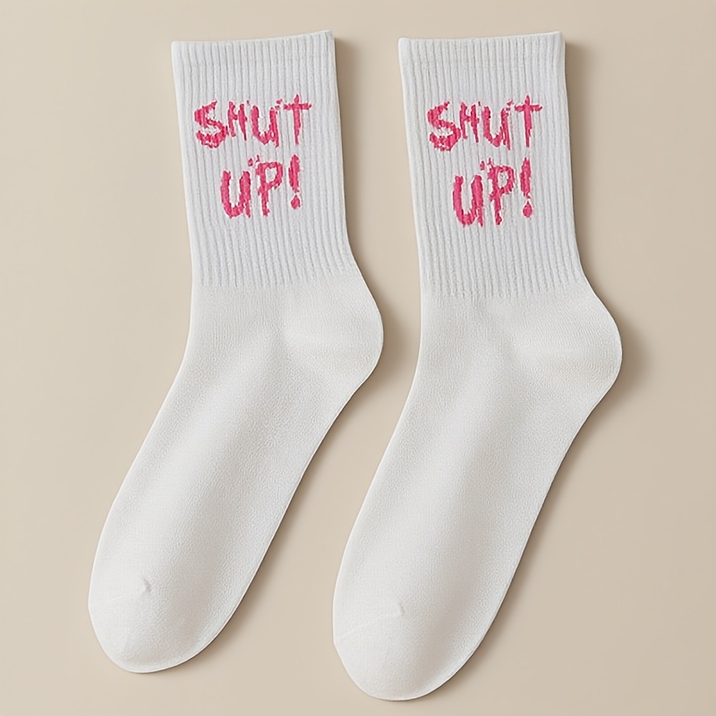 E-shop 1/5 Paar Mid-Calf Socken - Weiße Buchstaben All-Match Trendy Mode Unisex Stylish Socken