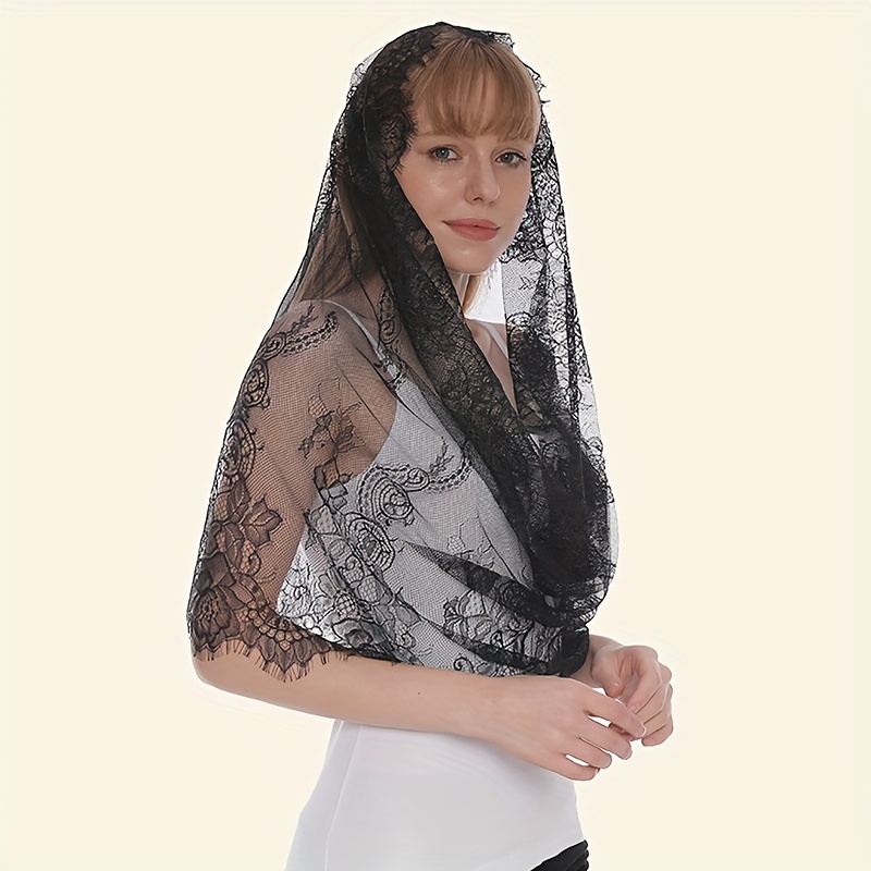 TEMU Voile de mariée bride avec foulard en dentelle florale à boucle fermée