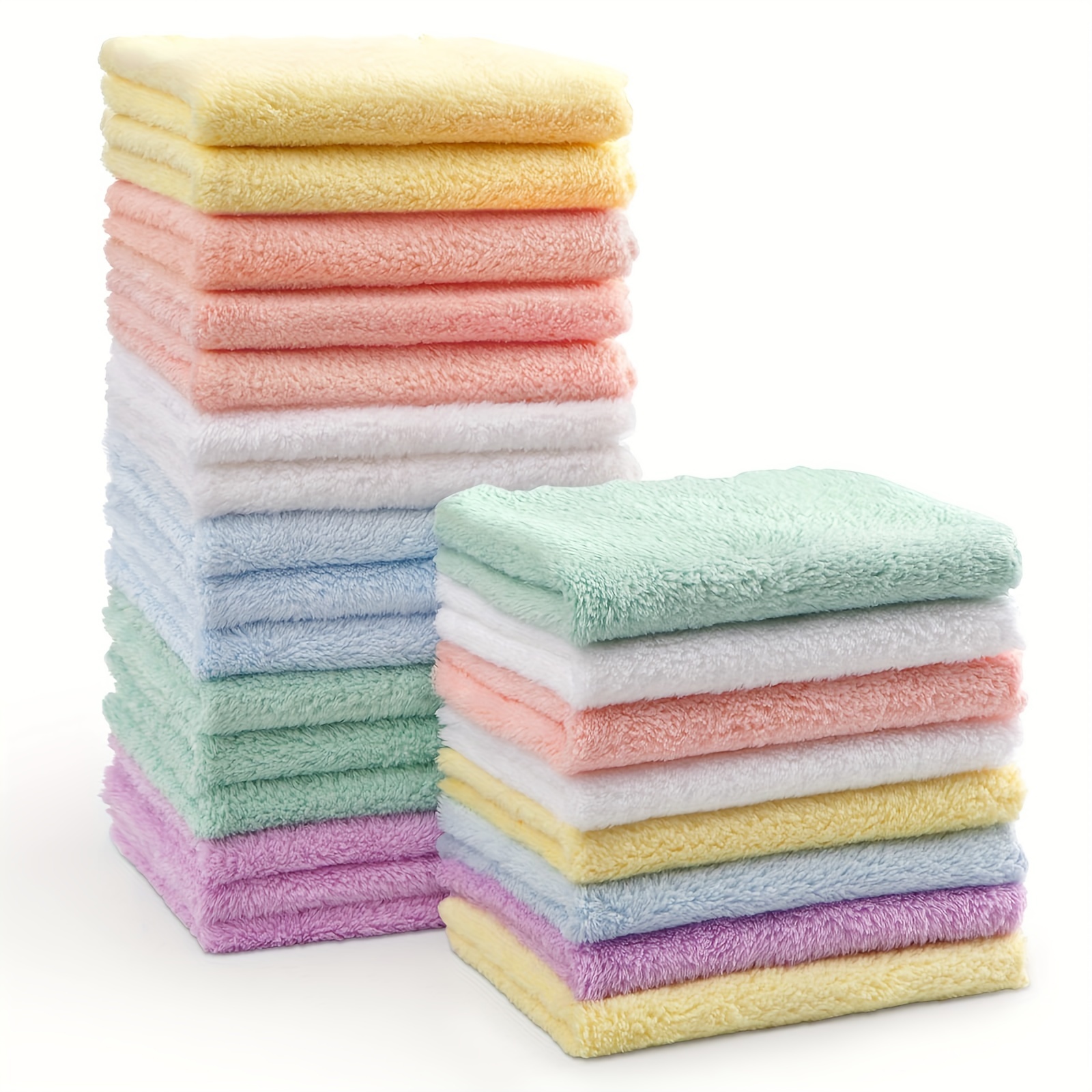 

20pcs Premium Coral Fleece Hand Towels, 9x9 Inches, & Absorbent, Reusable Microfiber Face Cloths In Pastel Colors, Fade-resistant With Geometric Pattern - Vintage Style For Home & Bathroom