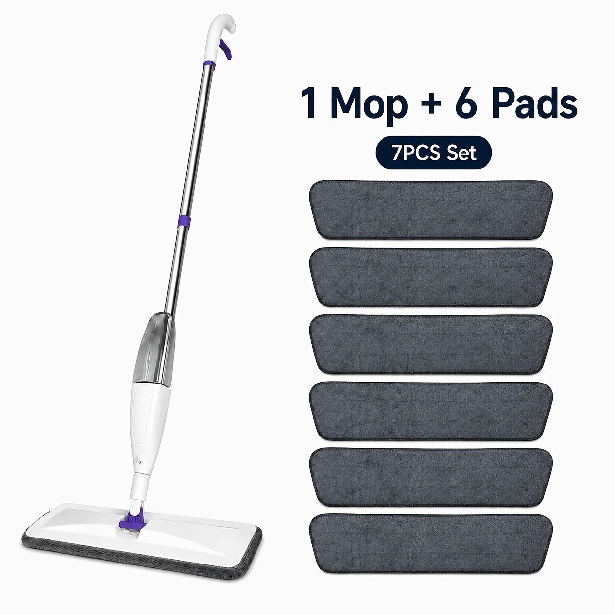 TEMU Lazy Spray Mop Cleaning Set (1pc Mop And 6pcs Pads) One-button Water Spray Lightweight And Labor- Home Hardwood Tile Cleaning Tool