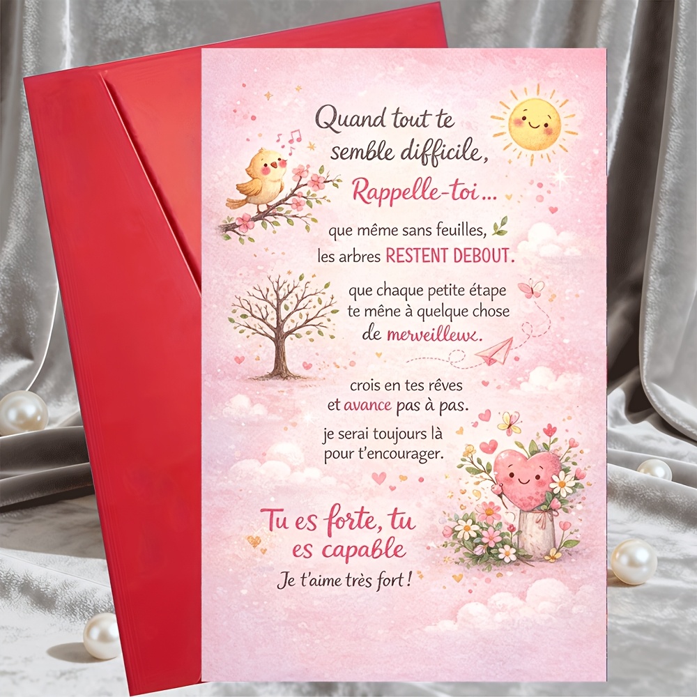 TEMU Une carte avec une enveloppe, comprenant un message réconfortant en français. Cette de cœurs et de soleil est parfaite pour votre femme, votre ,