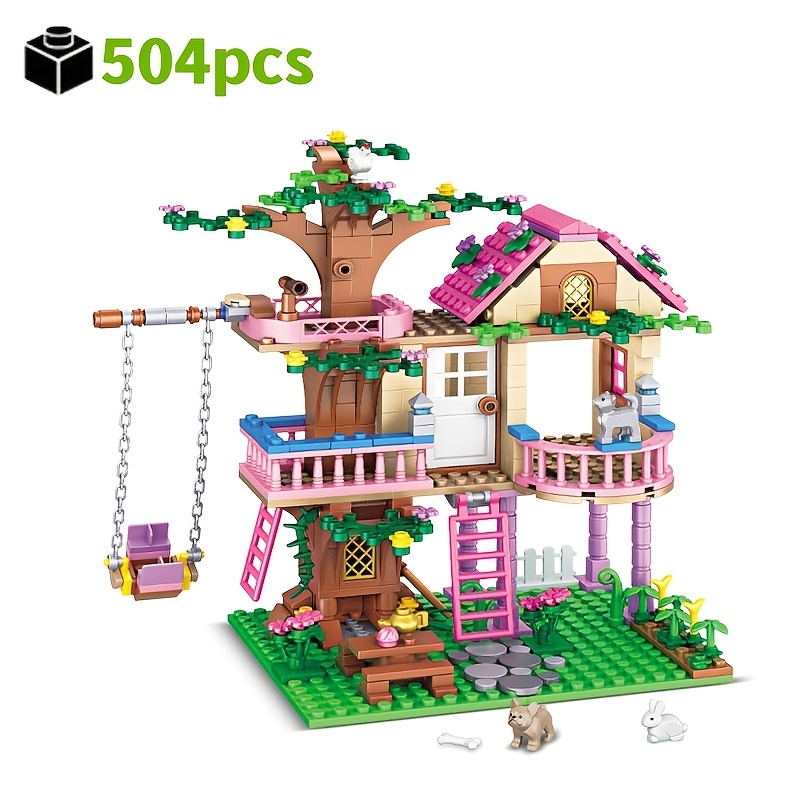 Image of Tree House Building Blocks Set For Girls, Princess Forest Villa Construction Toy With Swing, Diy Cabin Model, Creative Christmas Gift For Kids