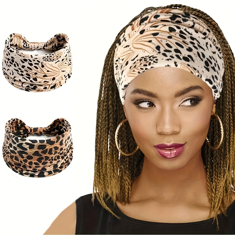 

1/2 Pcs Leopard Print Sports Hair Band, Wide Brimmed Elastic Knotted Outdoor Sport Fitness Headband