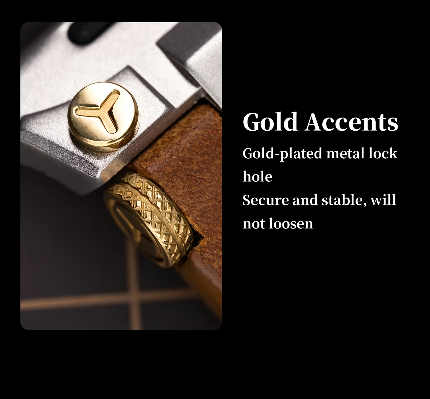 Handmade Wild Horse from Cowhide Is Suitable for iWatch S11/ Ultra3. It Features a Stainless Steel Folding Buckle and a 316L Stainless Steel Connector with Golden Studs.