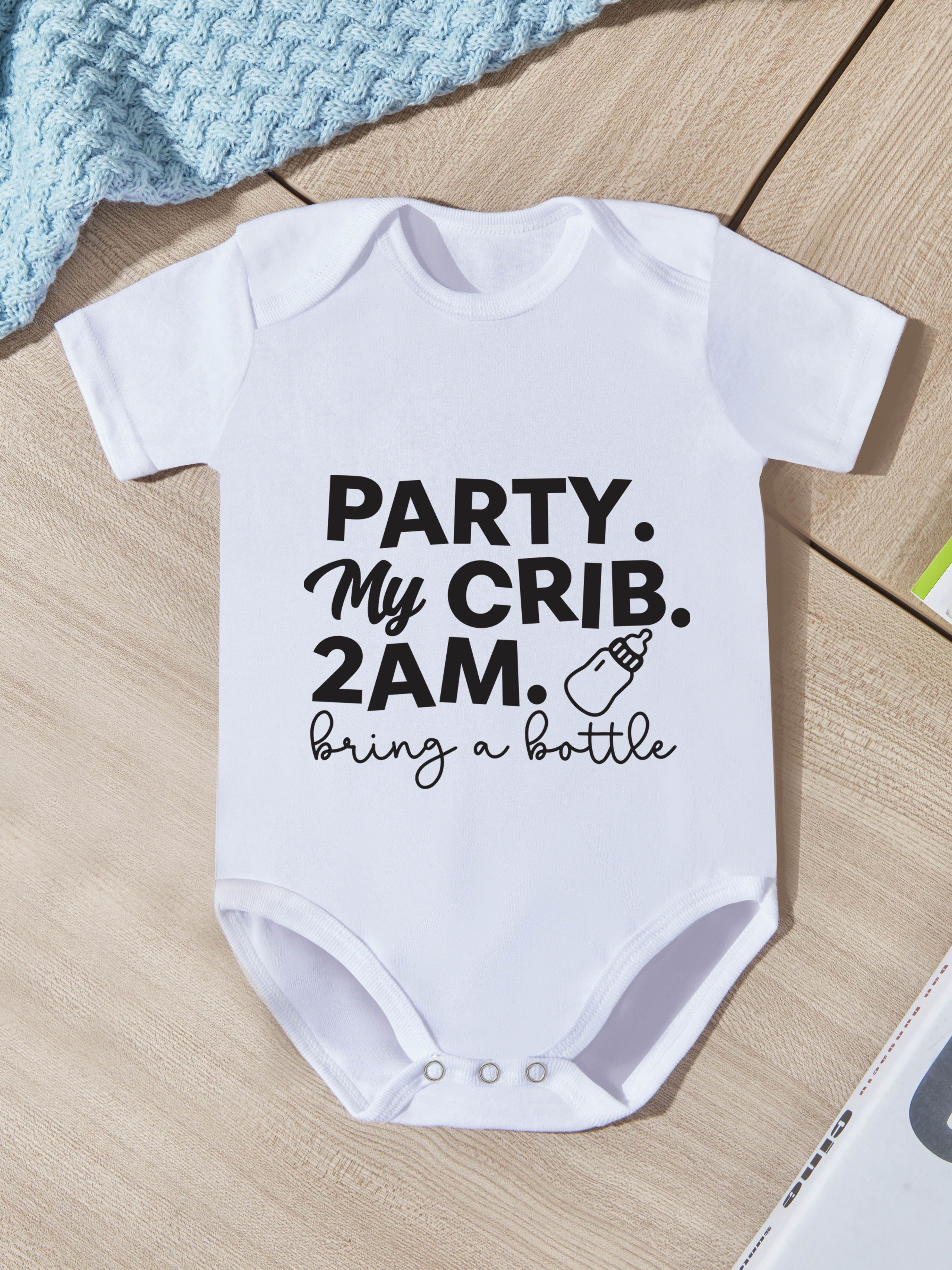 NAPOJU Baby Romper Wit met Grappige &*;Feest, mijn wiegje, middernacht  *&*; Tekst Korte Mouwen Outfit voor Pasgeborenen, Jongens Meisjes