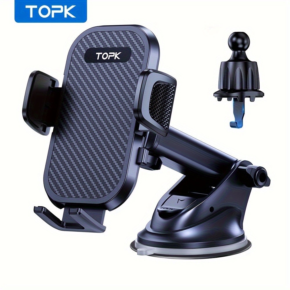 TEMU Topk D42x Car Phone Holder Mount Phone Mount For Car Dashboard And Air Vent Universal Hands Free Automobile Cell Phone Holder Fit For Iphone Smartphone Carbon Fiber