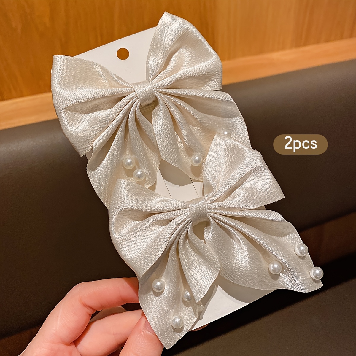2 Beige Sweet-style Fashionable Bow Hair Clips, Suitable For Accessories