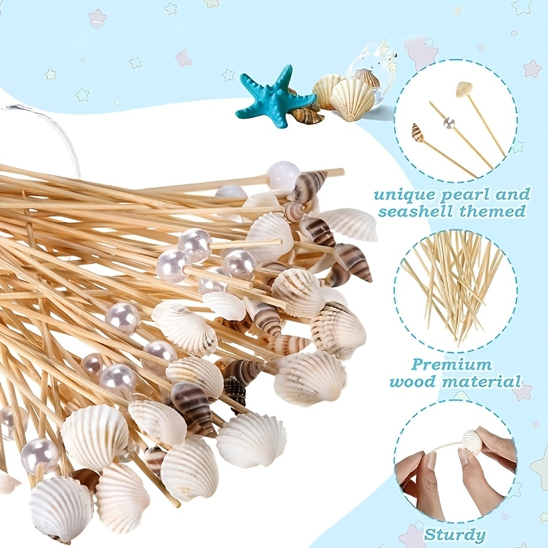 Image of 33pcs Cocktail 4.72-inch Bamboo Toothpicks, Suitable For Appetizers, Cocktails, Birthday Cupcake Toppers, Fruit Decorations, Beach, Summer, Hawaiian Party Supplies