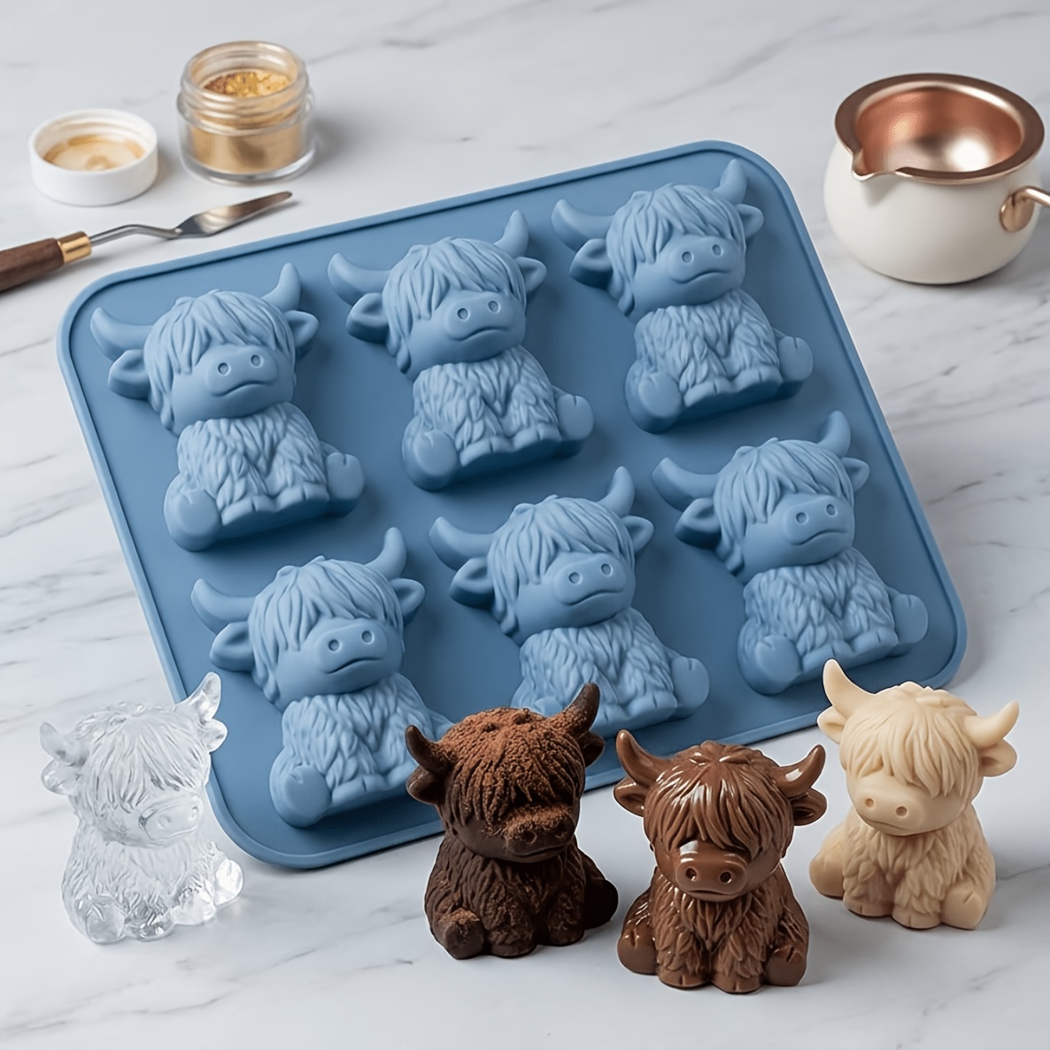 TEMU 1pc Cute 3d Highland Cow Cube Of Ice Silicone Molds, Durable And Easy To Release, Cartoon Alpaca Cube Of Ice Molds, Suitable For Whiskey,
