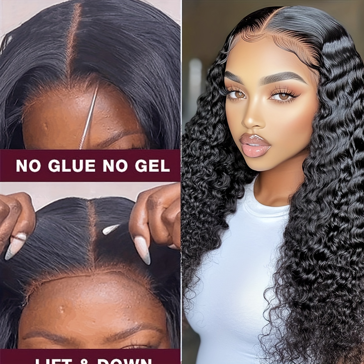 TEMU 26 Inch 13x4 Deep Wave Wig 200% Density Hd Transparent Lace Deep Wave Frontal Wig Wet And Wavy Wigs For Hair Curly Wigs Wig Natural Black Color