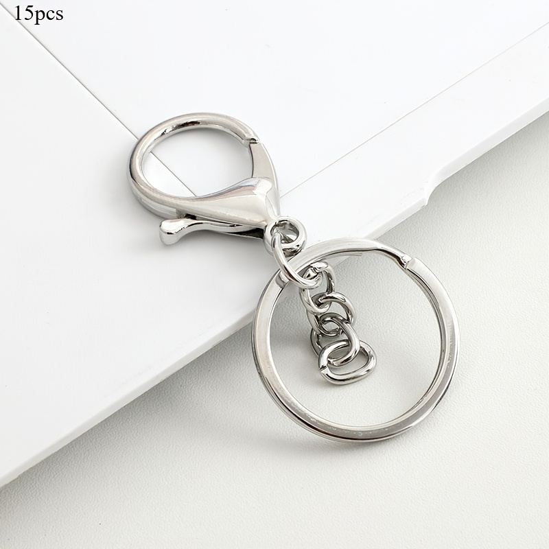 TEMU 2d Flat - 15pcs Lobster Clasp Keychain With 4-link Chain & Flat Split Key Ring, Craft Gift Additions For Office Key Storage Bag Lanyard Charms