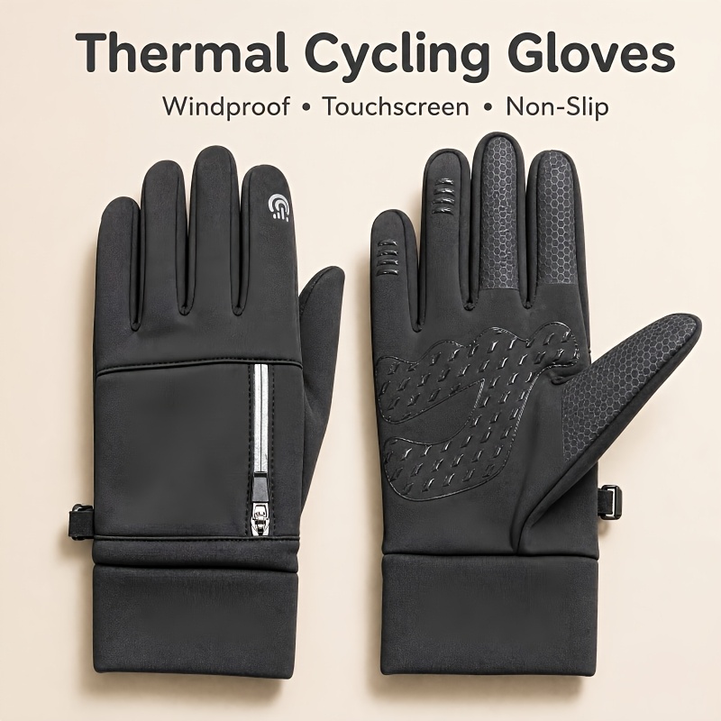 TEMU 1 Pair Outdoor Cycling Gloves Men Autumn Winter Windproof Cold-proof Touchscreen Non-slip Gloves Thickened Warm Fleece-lined Thickened Sports