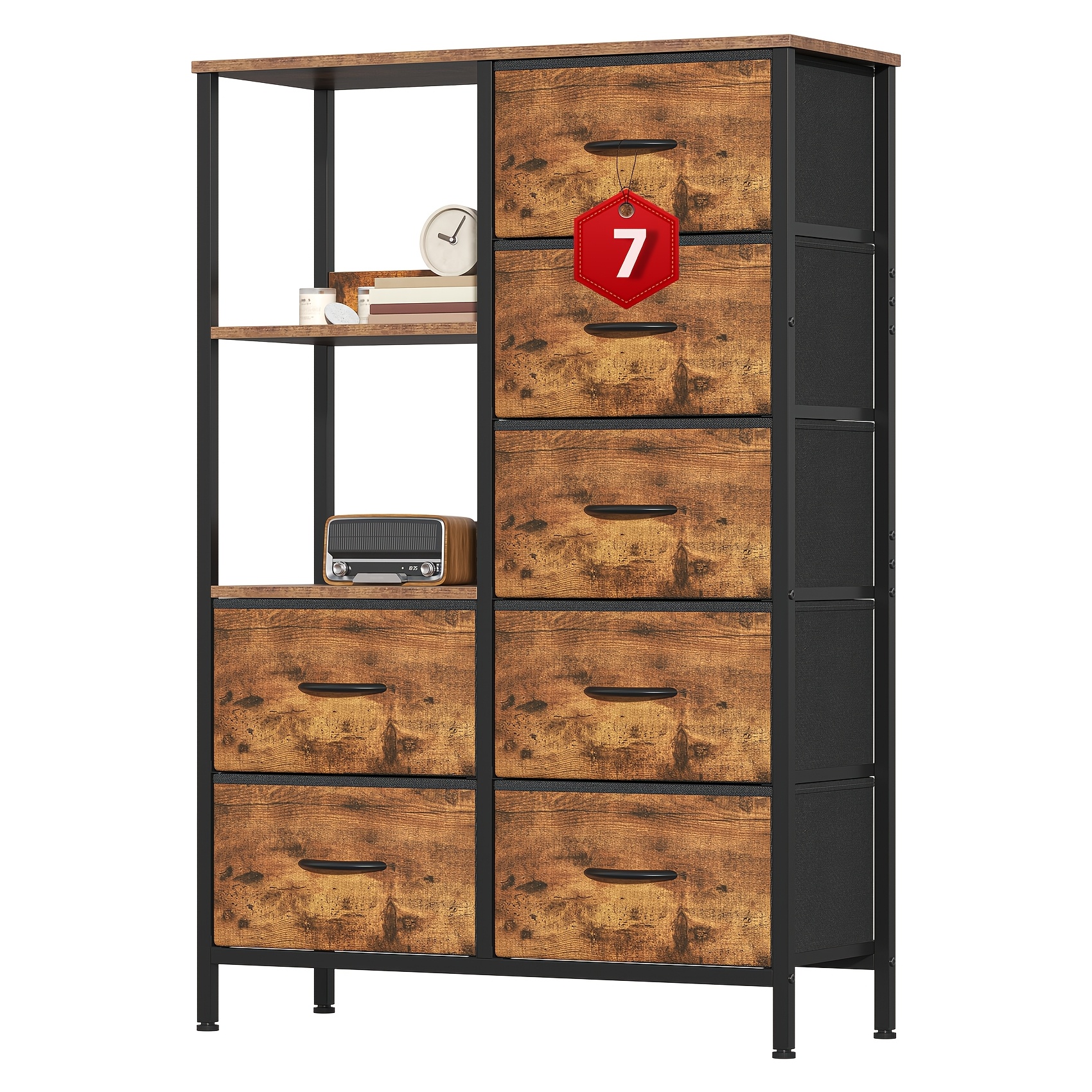 Image of Winkalon 7-drawer Fabric Dresser, 3-tier Tabletop, Sturdy And Mdf, Suitable For Bedroom, Living Room, Hallway Storage Cabinet, Dark Gray/khaki/white/brown Optional, Storage Drawer Units