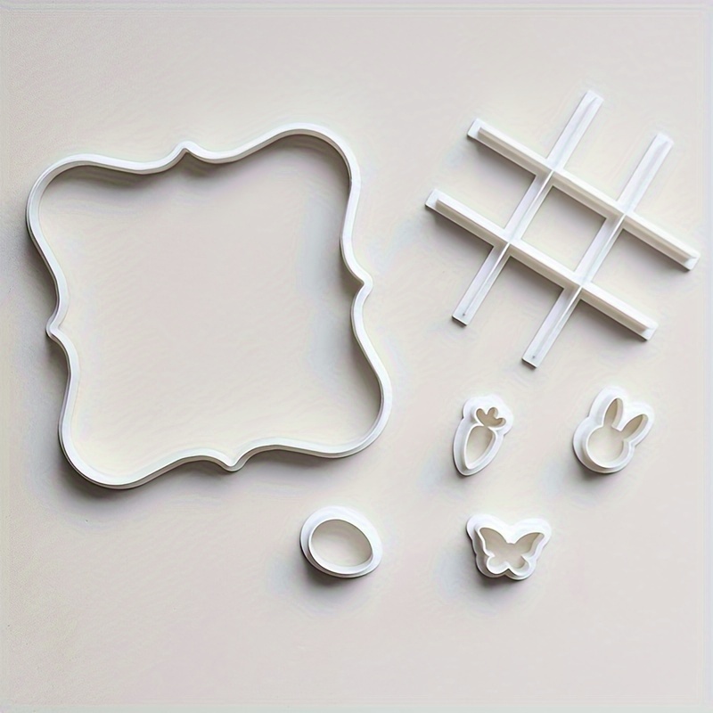 6pcs Zizi Easter Cookie Cutter Set, Plastic Chessboard Design, Assorted , , Carrot, Rabbit Shapes, For Baking, Fondant, Clay Crafts, Holiday Baking Tools