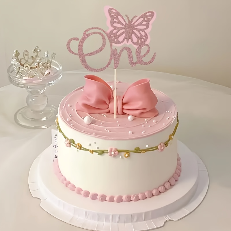 Tortenaufsatz Zum 1. Geburtstag – Schmetterlings-Motiv, Roségold, Für Mädchen, Kuchen-Deko Aus Papier, Nicht Essbar
