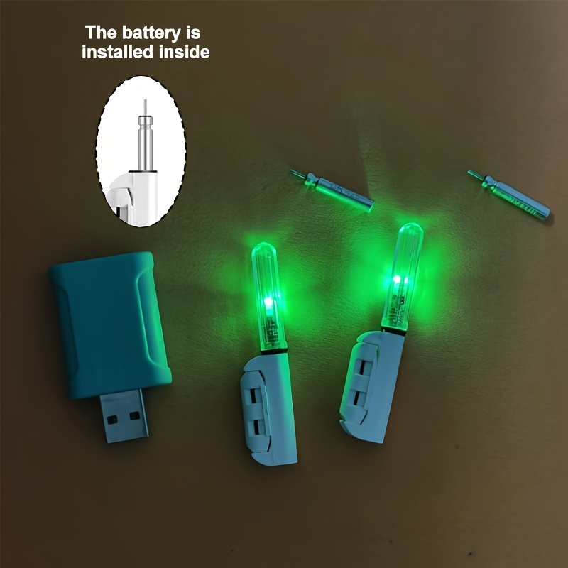 TEMU 2 Fishing Rod +2 Rechargeable Battery+1 Usb Charger, Green, Red, Blue, Suitable For Low Light Environment, Fishing Light Alarm, Night Fishing