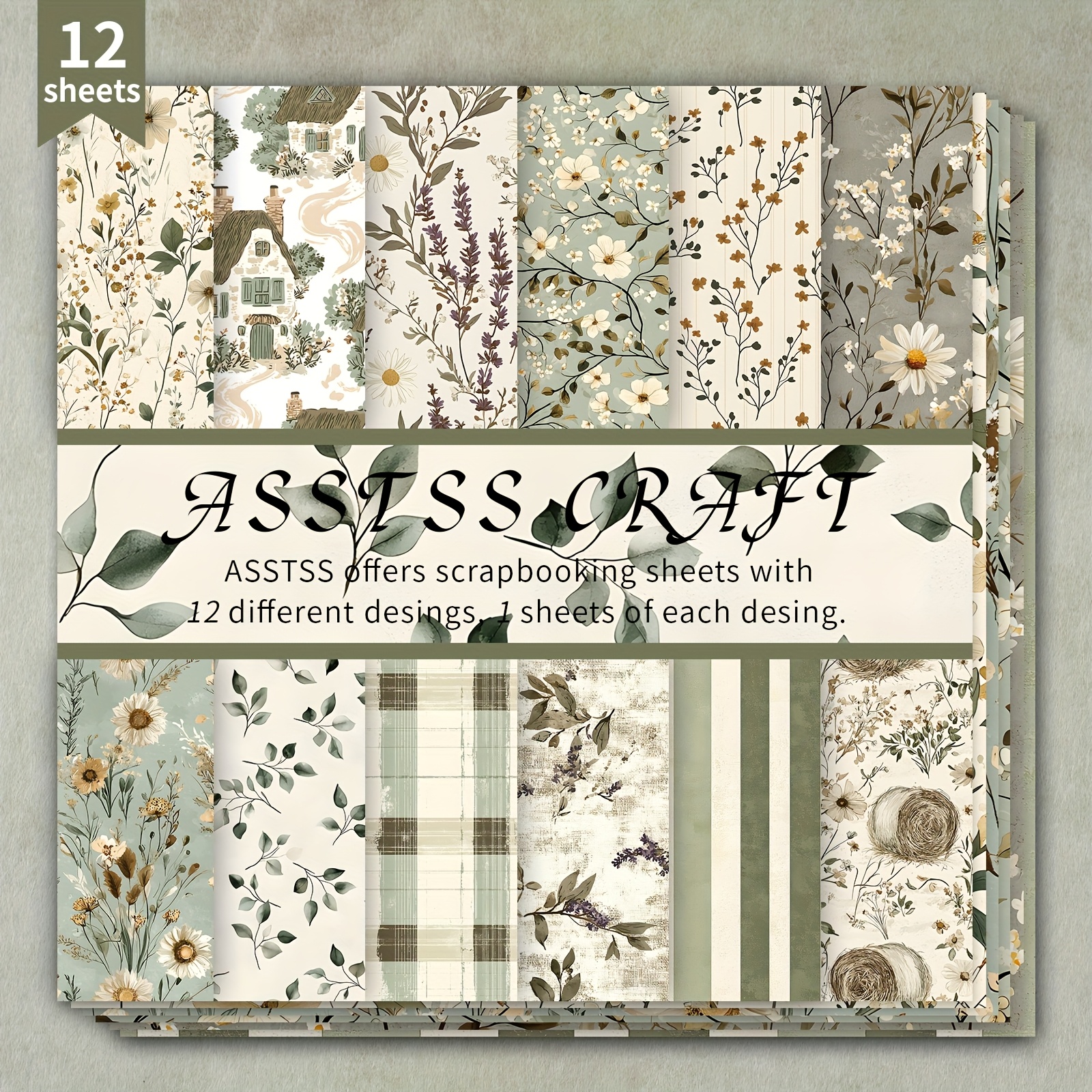 TEMU 12-sheet Scrapbooking Paper Pad, Vintage Pastoral Backing Paper Supplies, Heavyweight Cardstock For Journaling, Collage Art, Greeting Cards, &