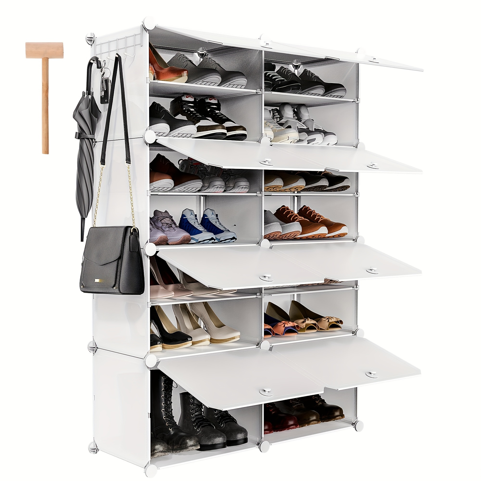 

8/6 Tier Portable Folding Shoe Cabinet For Entryway Hallway, Shoe Organizer, Shoe Storage Shelves Rack 16 Grids Tower Shelf Storage Cabinet Stand Expandable For Heels, Boots, Slippers