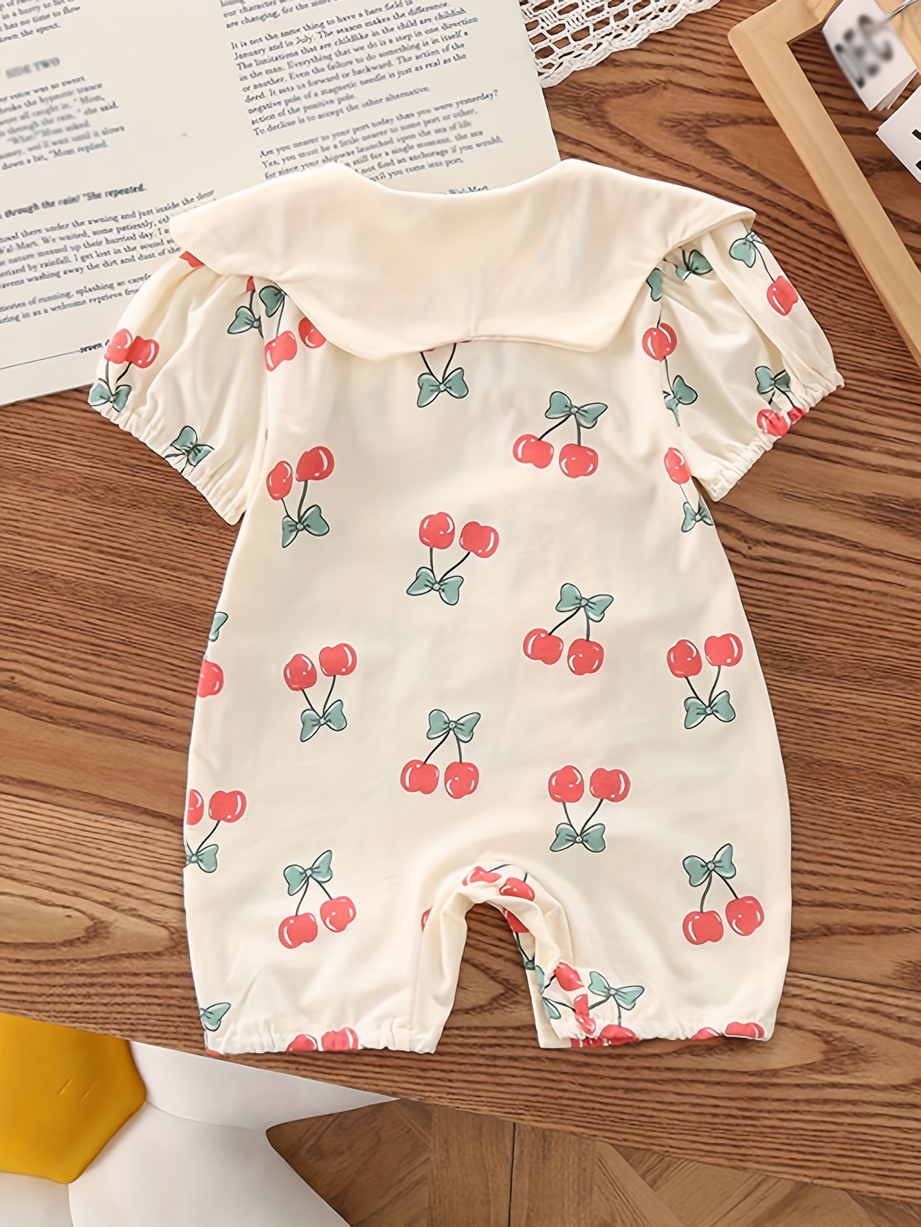 baby girl's summer short sleeve romper lightweight cherry Temu