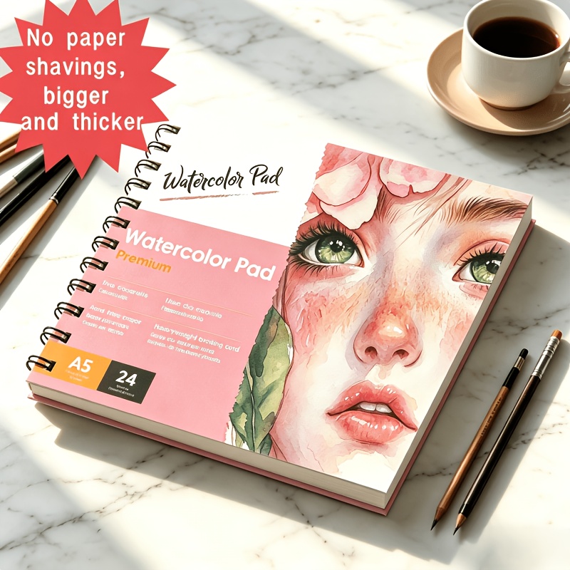 TEMU Professional A5 Spiral Sketchbook With Heavyweight Watercolor Paper Suitable For Media, Spiral Bound Art Journal With Artistic Cover - Ideal For