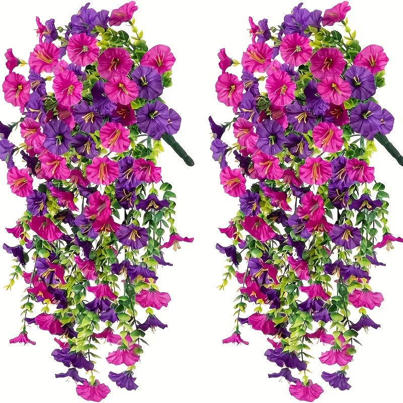 2pcs realistic uv resistant artificial   hanging flowers vibrant purple magenta retro style plastic   for porch patio outdoor seasonal decor spring summer no electricity needed garden decorations