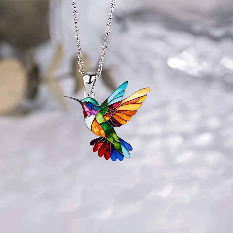 1pc Fashion Creative Iridescent Bird Pendant Necklace Summer Dopamine Statement Clavicle Chain Neck Chain Jewelry