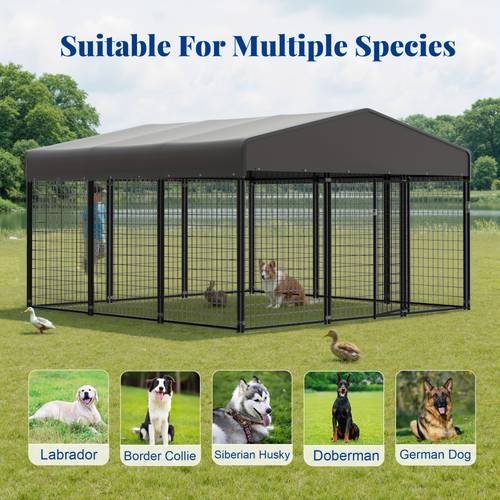 resistente para perros de exteriores, diseñada para , con techo y cerraduras . recinto jaula con una cubierta resistente a los rayos uv.