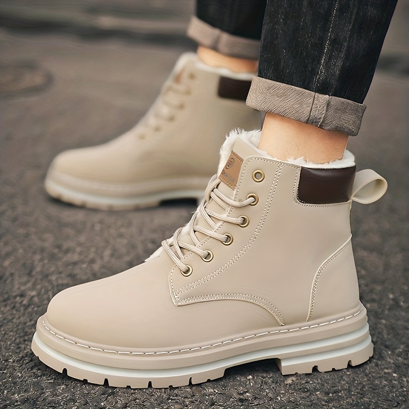 Bottes d'hiver robustes pour hommes avec semelle épaisse en PU et traction en PVC - Bottines courtes à bout rond à lacets pour glace, neige, extérieur - Chaleur pour le ski, la marche, l'usage quotidien (Large gamme de tailles disponibles)