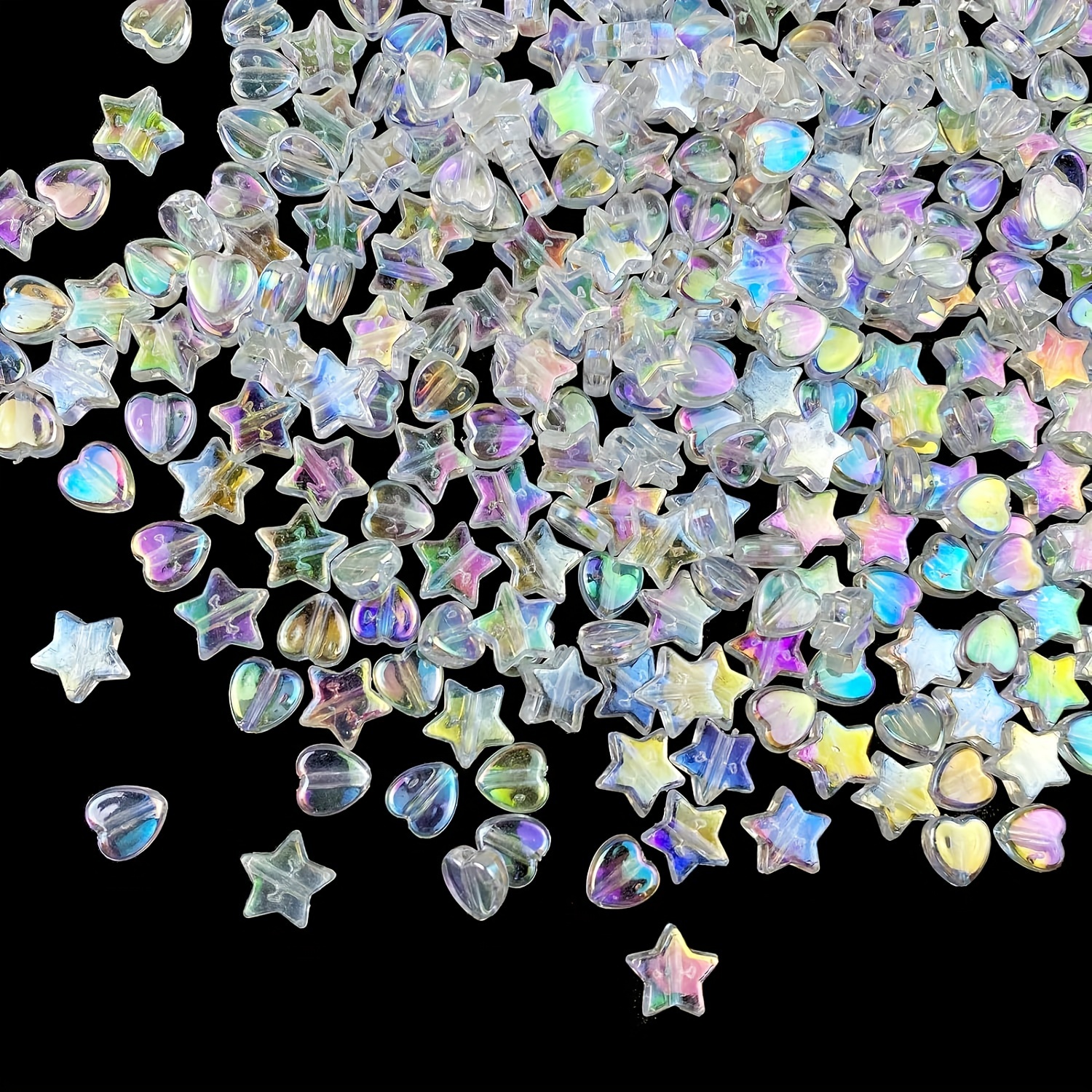 Image of 2d Flat - 100pcs Of Acrylic Beads And Star Shapes, Featuring Clear Ab Bead Assortments, Flat Loose Beads, And Spacers For Crafting Necklaces And Bracelets